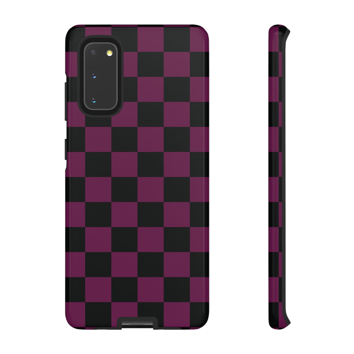 Trendy Plum & Black Checked Pattern Phone Case - Purple Phone Case - Samsung Galaxy S20 / Glossy