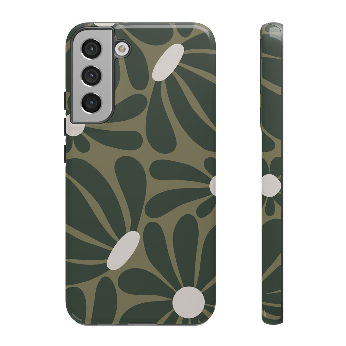 Retro Olive Green Daisy Pattern Phone Case - Green Phone Case - Samsung Galaxy S22 Plus / Glossy