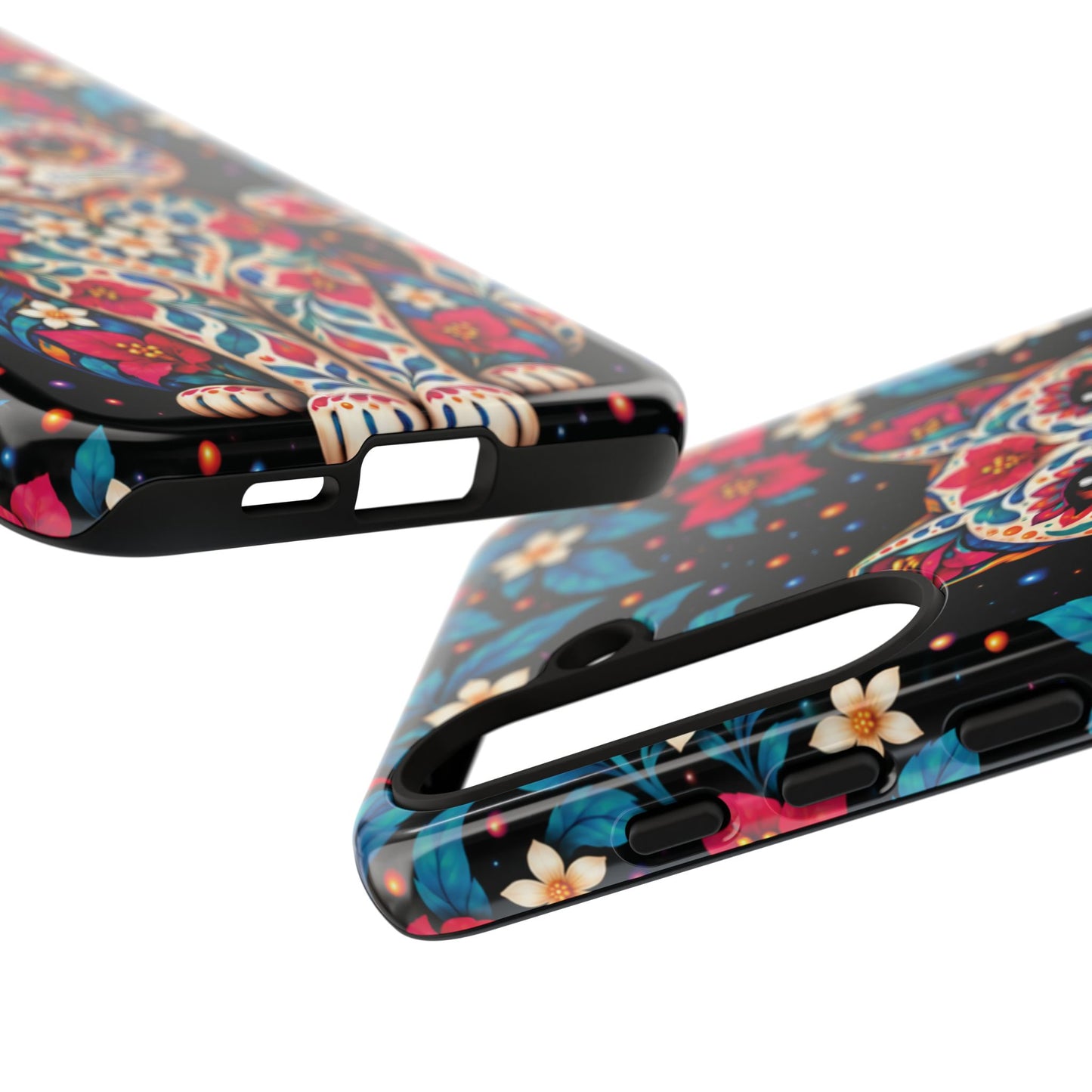 Vibrant Pink and Turquoise Calavera Cat Phone Case - Multicolor Phone Case