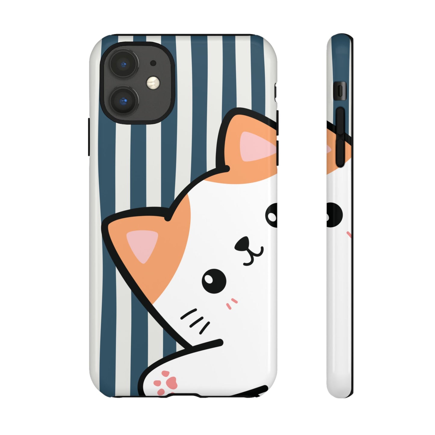 Playful Peakaboo Cat with Blue Stripe Pattern Phone Case - Blue Phone Case - iPhone 11 / Glossy