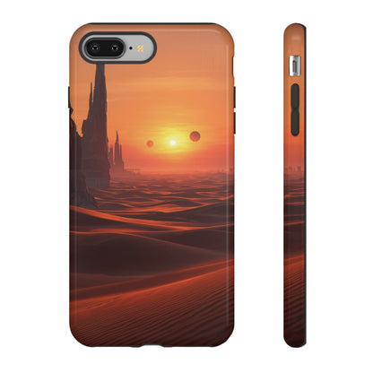 Twin Suns Desert World Sci-fi Phone Case - Orange Phone Case - iPhone 8 Plus / Glossy