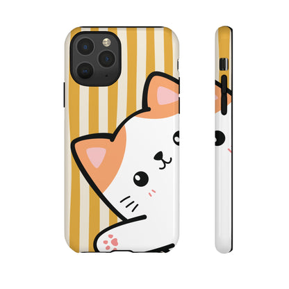 iPhone 11 Pro / Glossy Phone Case - Peakaboo Cat with Yellow Stripe Pattern Phone Case