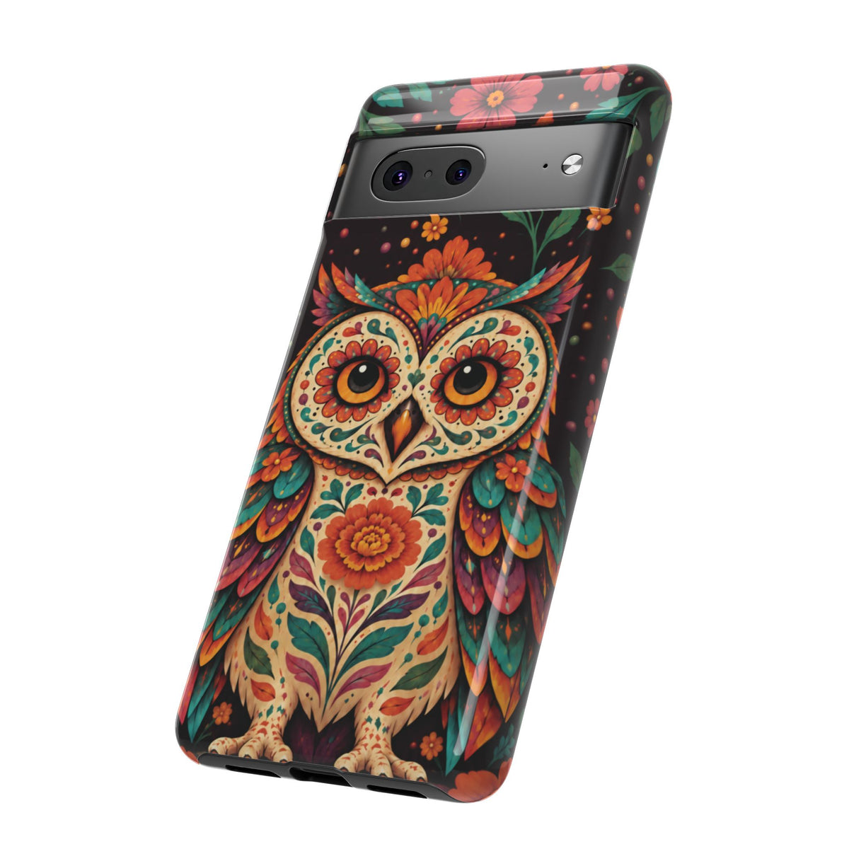 Vibrant Terracotta and Teal Calavera Owl Phone Case - Multicolor Phone Case