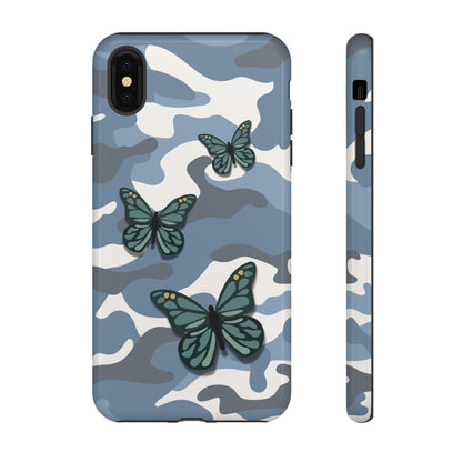 iPhone XS MAX / Glossy Phone Case - Light Blue Butterfly Camo Phone Case