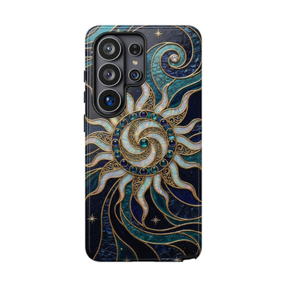 Elegant Teal & Gold Cosmic Sunburst Phone Case