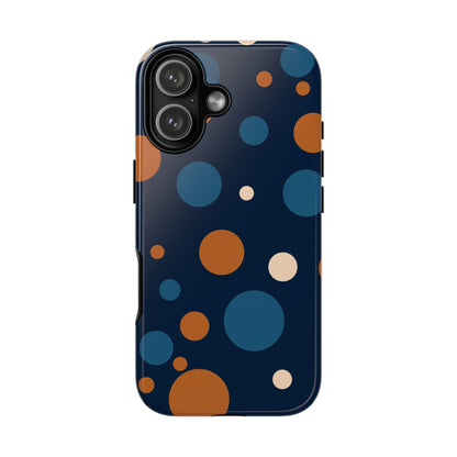 iPhone 17 / Glossy Phone Case - ’Bold Navy Blue & Orange / White Dot Pattern’ Phone Case
