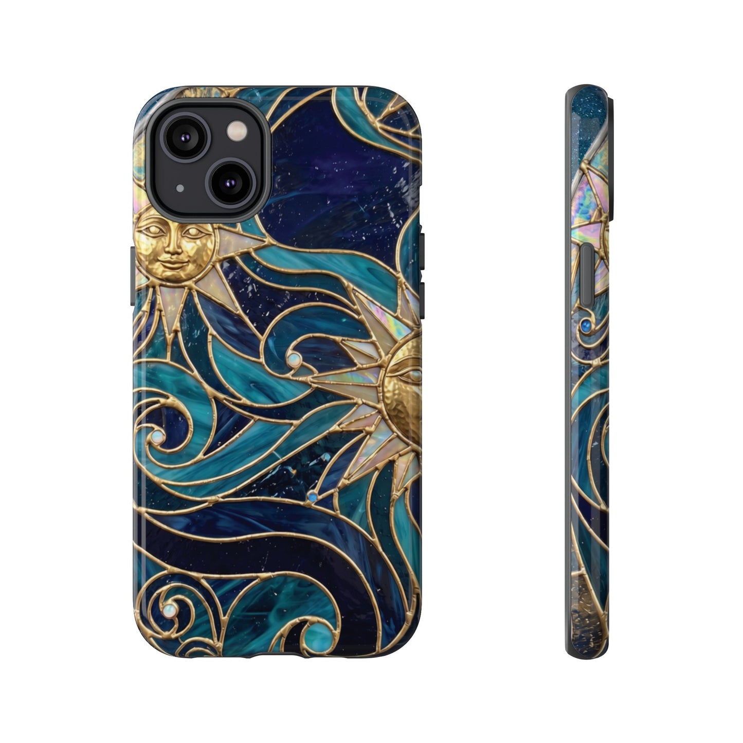Elegant Teal & Gold Celestial Suns Phone Case