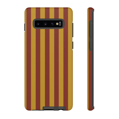 Samsung Galaxy S10 Plus / Glossy Phone Case - Trendy Mustard & Burgandy Stripe Pattern Phone Case