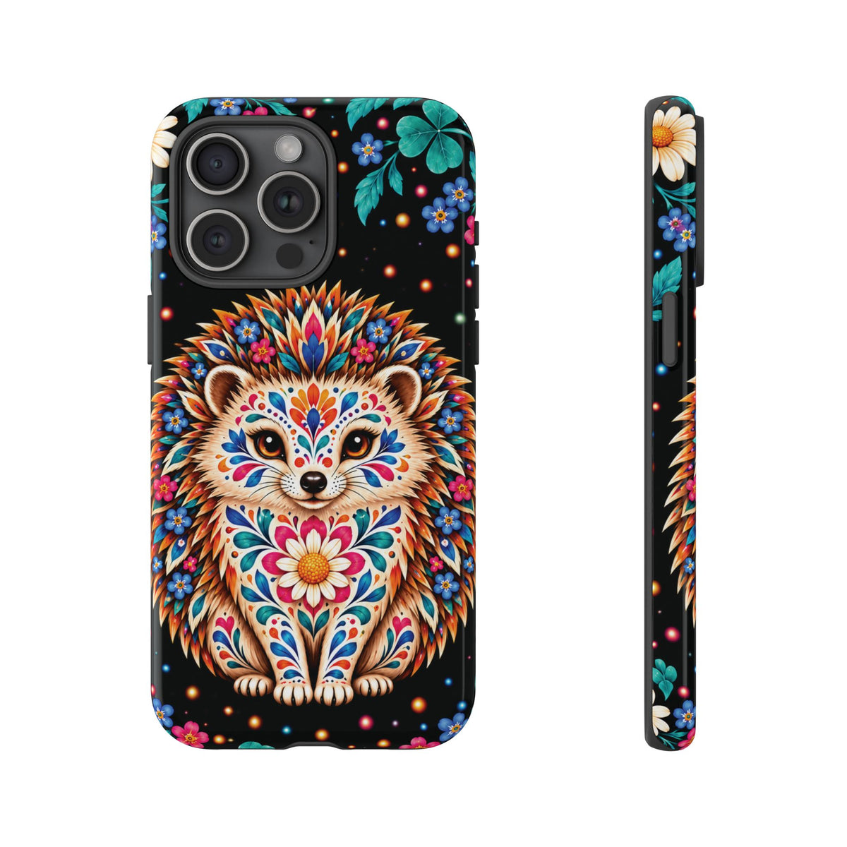 Vibrant Orange and Turquoise Calavera Hedgehog Phone Case - Multicolor Phone Case - iPhone 15 Pro Max / Glossy