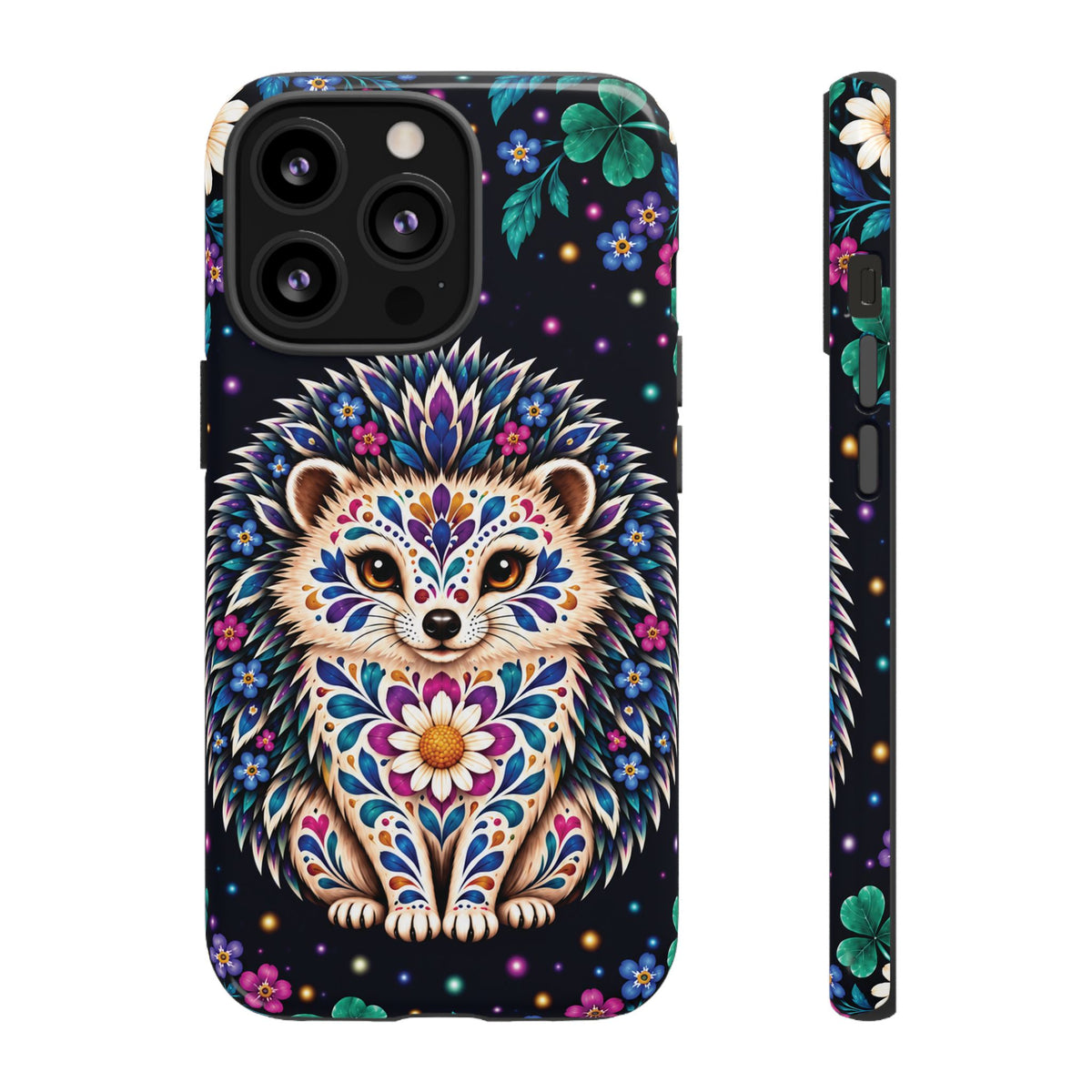 Vibrant Purple and Teal Calavera Hedgehog Phone Case - Multicolor Phone Case - iPhone 13 Pro / Glossy