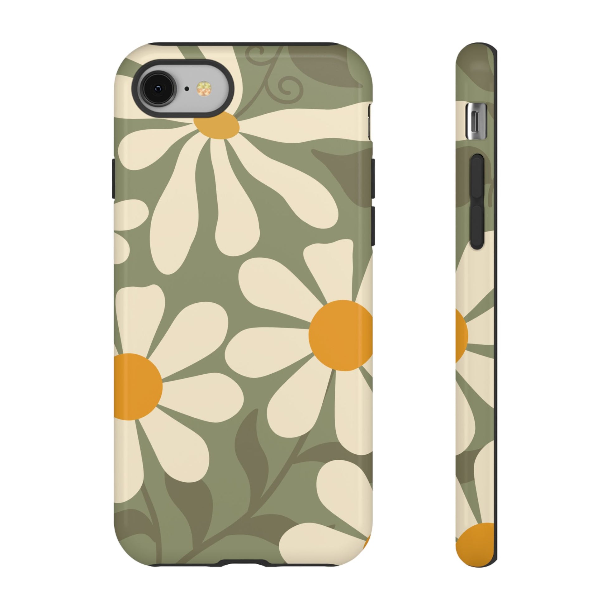 Retro Green Daisy Pattern #2 Phone Case - Green Phone Case - iPhone 8 / Glossy