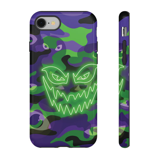 iPhone 8 / Glossy Phone Case - Green & Purple Neon Face Camo Phone Case