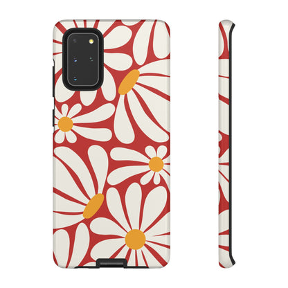 Retro Red Daisy Pattern Phone Case - Red Phone Case - Samsung Galaxy S20+ / Glossy