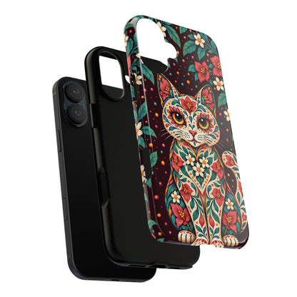 Vibrant Terracotta and Teal Calavera Cat Phone Case - Multicolor Phone Case