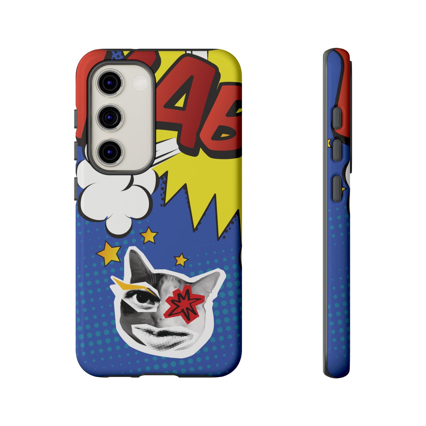 Samsung Galaxy S23 / Glossy Phone Case - Bold Blue Pop Art Cat Phone Case