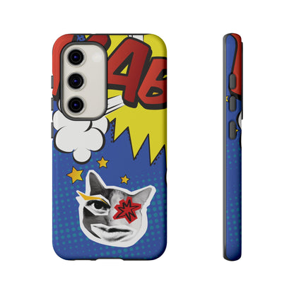 Samsung Galaxy S23 / Glossy Phone Case - Bold Blue Pop Art Cat Phone Case