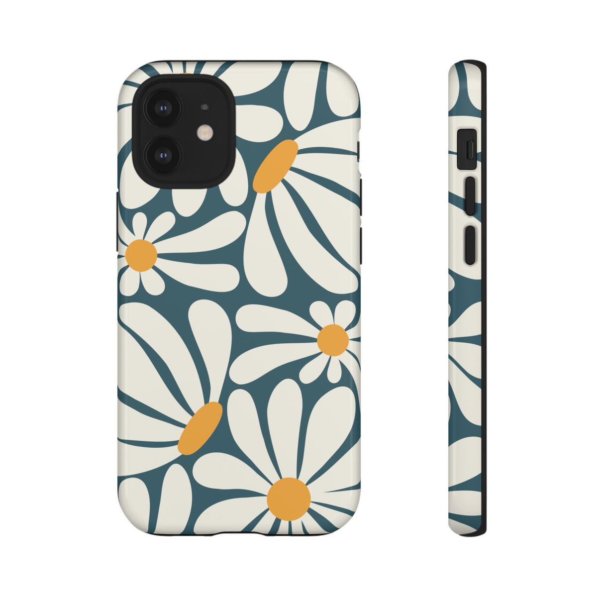 Retro Blue Daisy Pattern Phone Case - Blue Phone Case - iPhone 12 Mini / Glossy