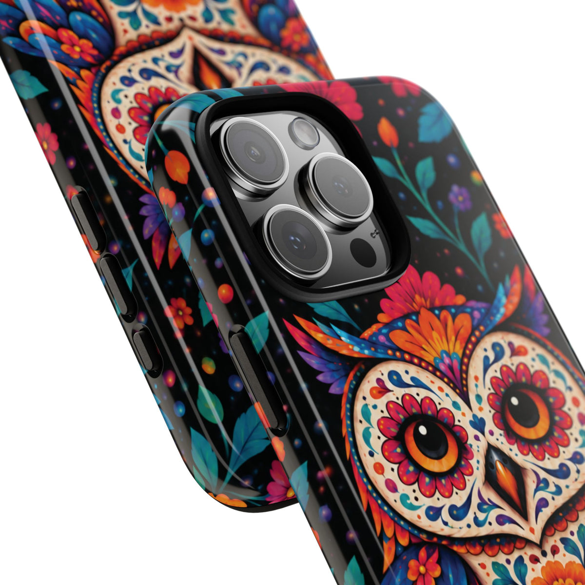Vibrant Orange and Turquoise Calavera Owl Phone Case - Multicolor Phone Case