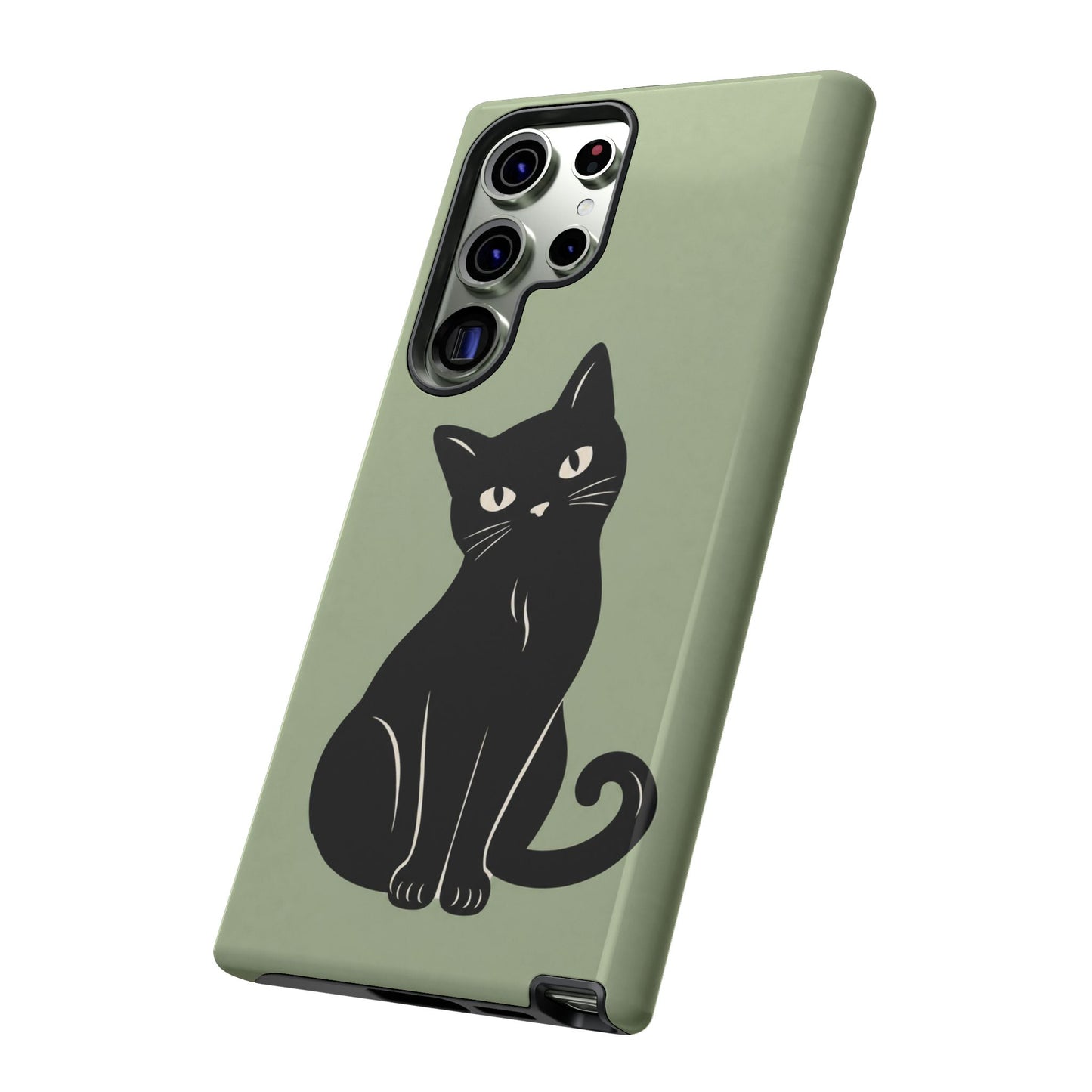 Minimalist Sage Green & Black Cat Phone Case