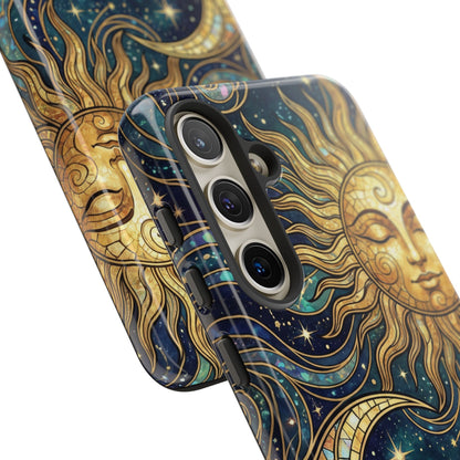 Elegant Teal & Gold Sun and Moon Phone Case