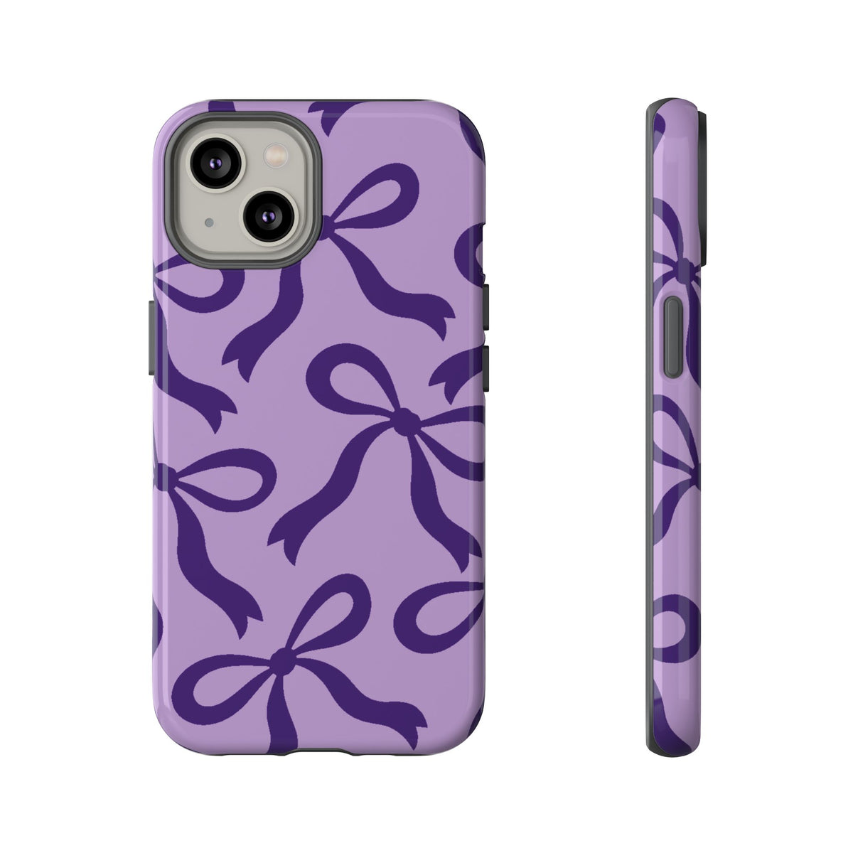 Bold Lilac and Deep Purple Bow Pattern Phone Case - Purple Phone Case - iPhone 14 / Glossy