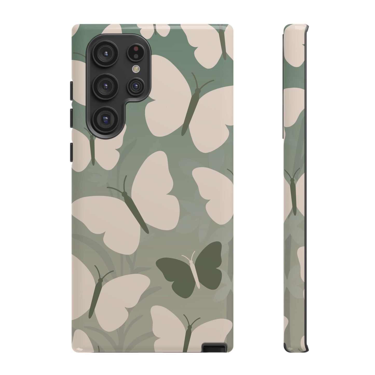 Samsung Galaxy S22 Ultra / Glossy Phone Case - Minimalist Light Green Butterfly Pattern Phone Case