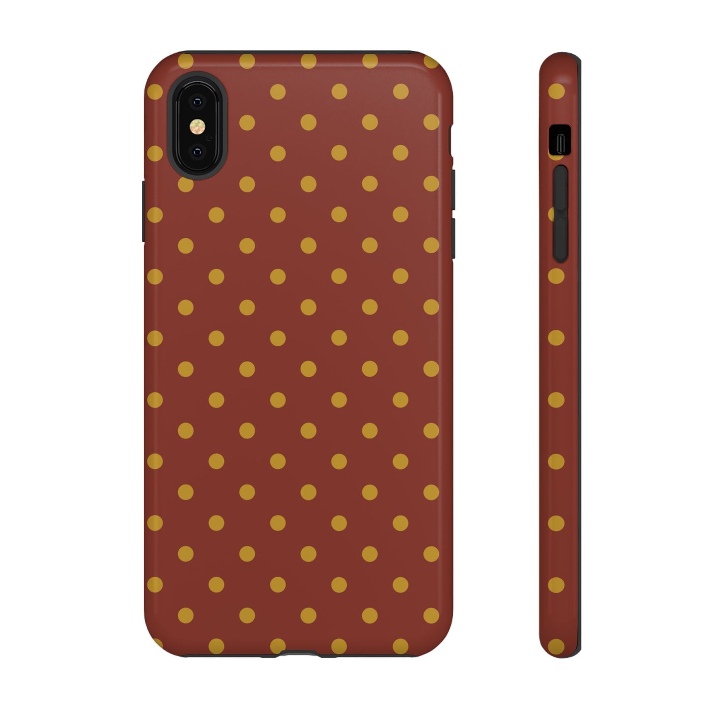iPhone XS MAX / Glossy Phone Case - Trendy Brown & Mustard Dot Pattern Phone Case