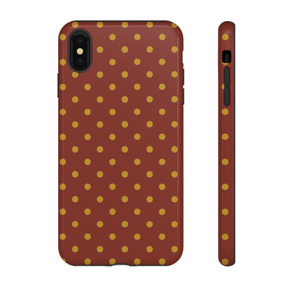iPhone XS MAX / Glossy Phone Case - Trendy Brown & Mustard Dot Pattern Phone Case