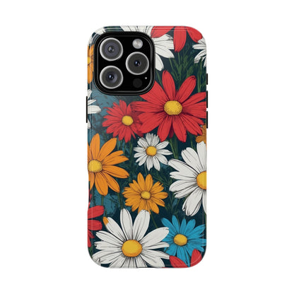 iPhone 16 Pro Max / Glossy Phone Case - Pop Art Daisies Illustration ’Red & Orange’ Phone Case