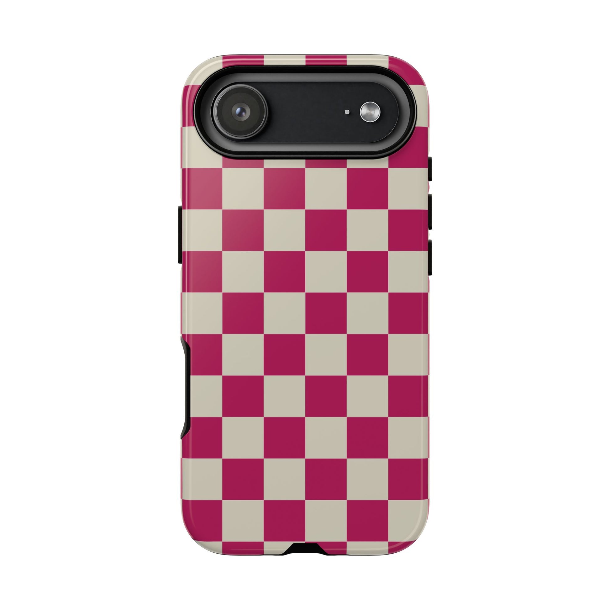 iPhone 17 Air / Glossy Phone Case - ’Pink & White Checkered Pattern’ Phone Case