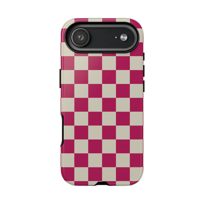 iPhone 17 Air / Glossy Phone Case - ’Pink & White Checkered Pattern’ Phone Case