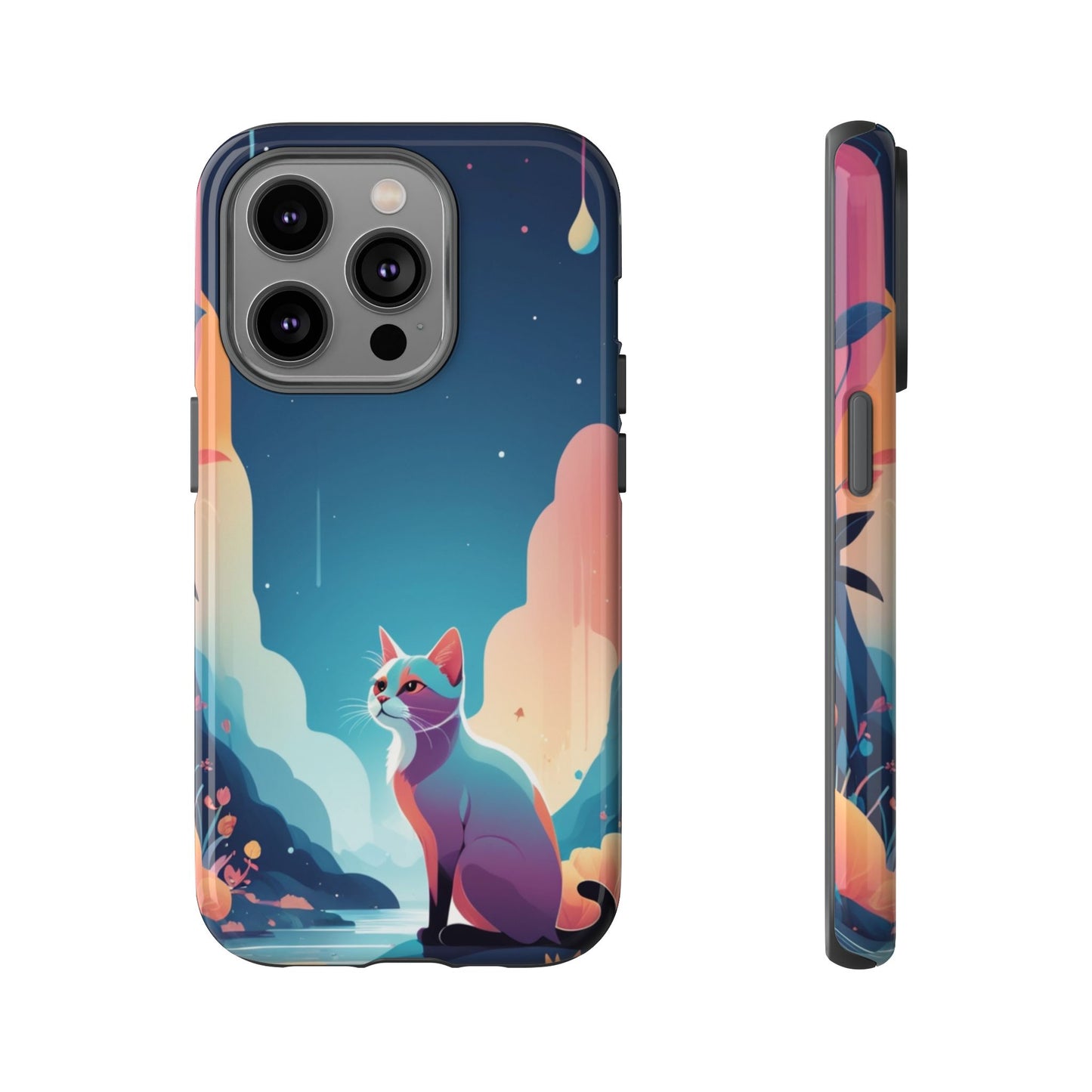iPhone 14 Pro / Glossy Phone Case - Stylised Cat Design Phone Case