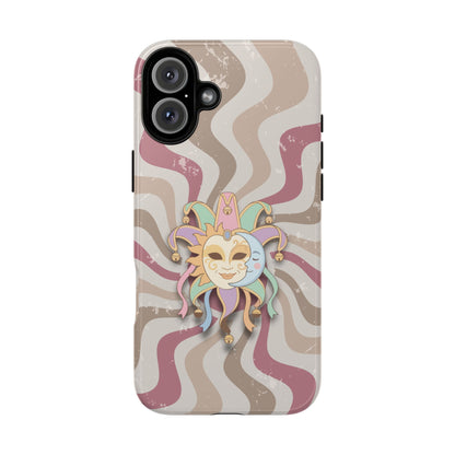 Sun & Moon Jester Mask – Pink Retro Wave Phone Case - Pink Phone Case - iPhone 16 Plus / Glossy