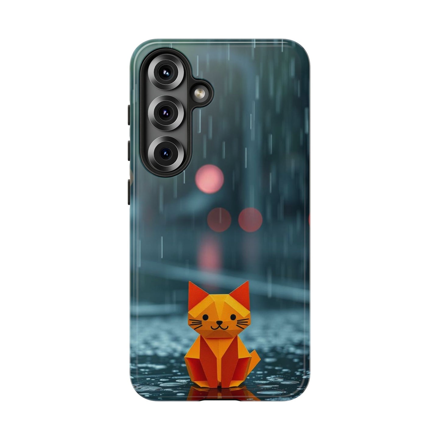 Samsung Galaxy S25 / Glossy Phone Case - Origami ’Soggy Cat’ Design Phone Case