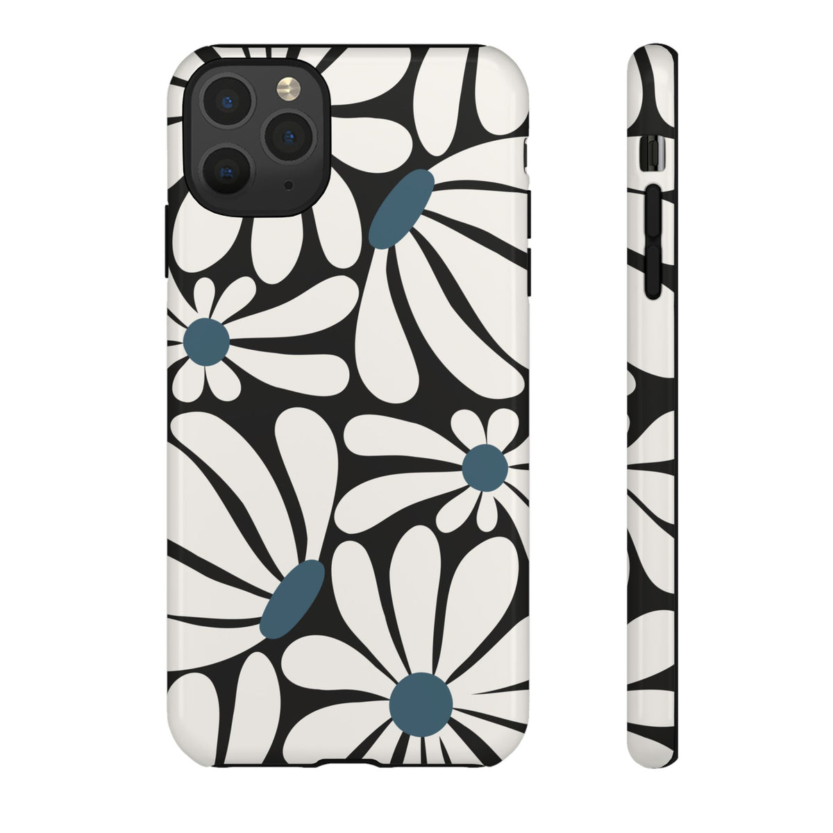 Retro Black Daisy Pattern Phone Case - Black Phone Case - iPhone 11 Pro Max / Glossy