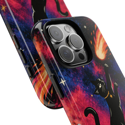 Whimsical Multicolour Celestial Black Cat Phone Case