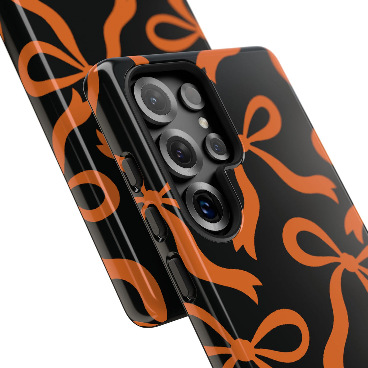 Bold Black and Burnt Orange Bow Pattern Phone Case - Black Phone Case