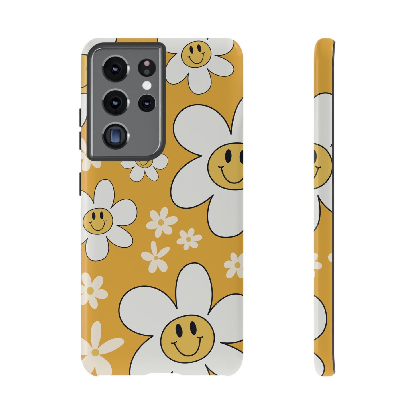 Fun Retro Daisy Pattern with Yellow Background Phone Case - Yellow Phone Case - Samsung Galaxy S21 Ultra / Glossy