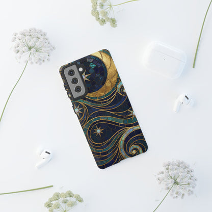 Elegant Navy & Gold Crescent Moon Mosaic Phone Case
