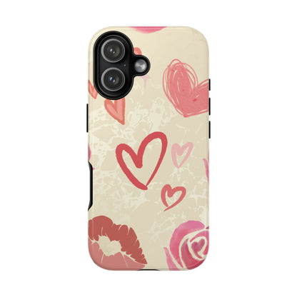 Cute Pink Heart & Rose Pattern Phone Case - Pink Phone Case - iPhone 17 / Glossy