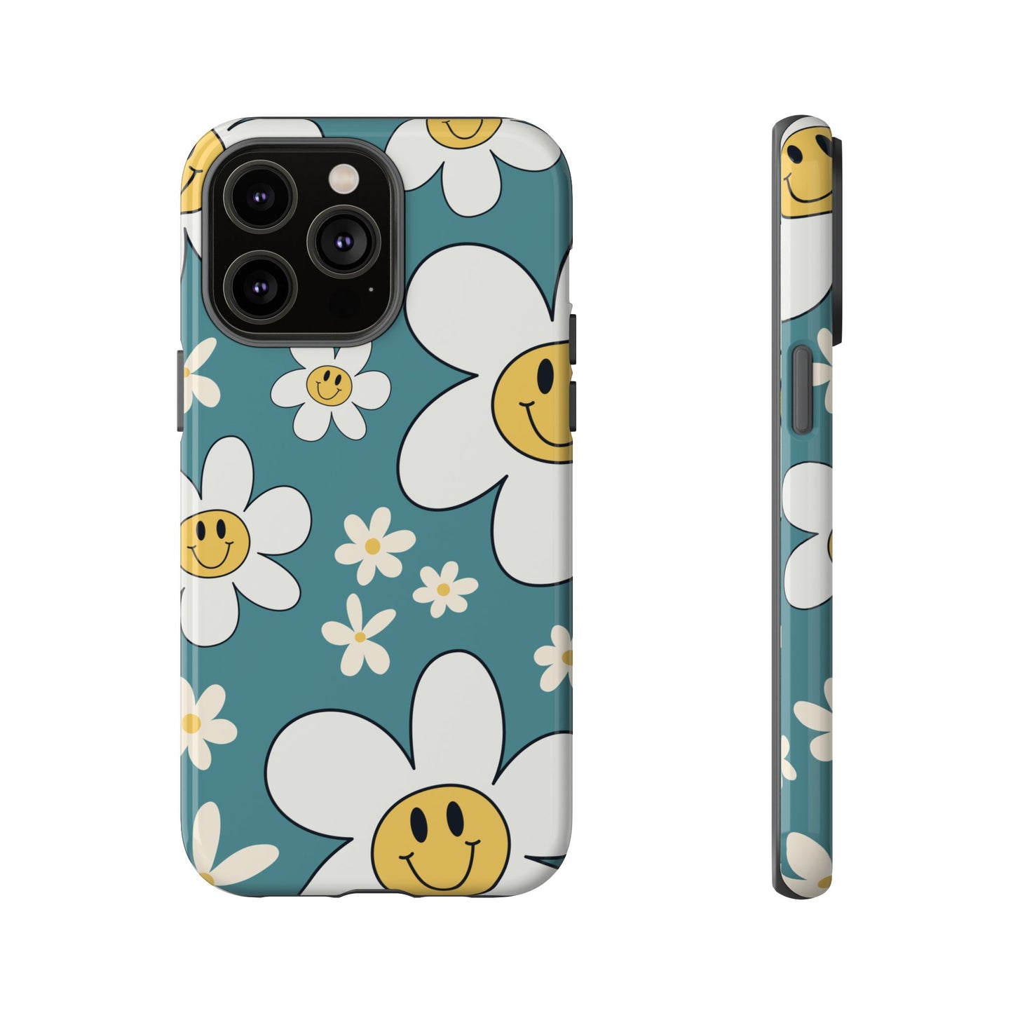 Fun Retro Daisy Pattern with Light Blue Background Phone Case - Blue Phone Case - iPhone 14 Pro Max / Glossy
