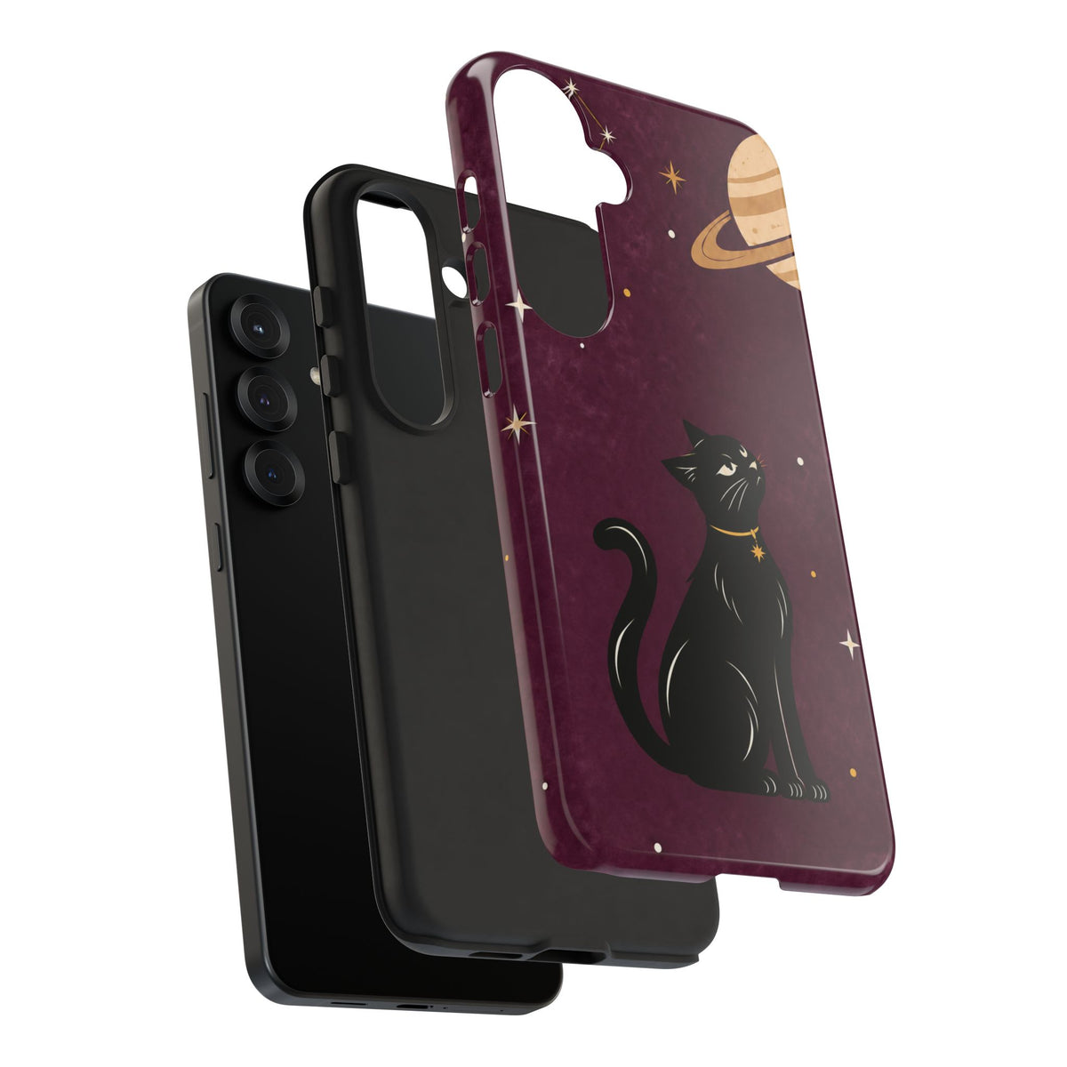 Whimsical Plum Celestial Black Cat Phone Case