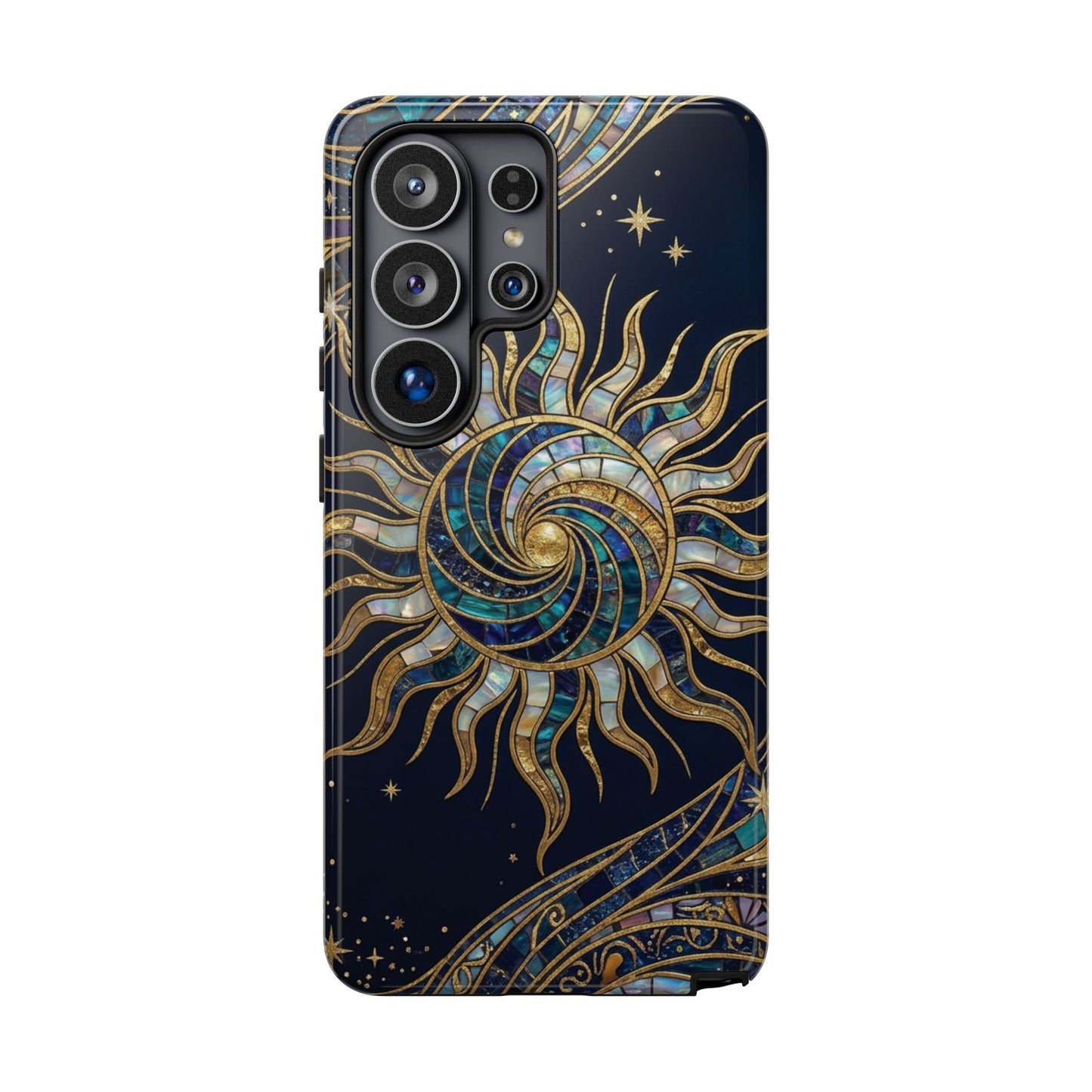 Elegant Navy & Gold Solar Spiral Phone Case