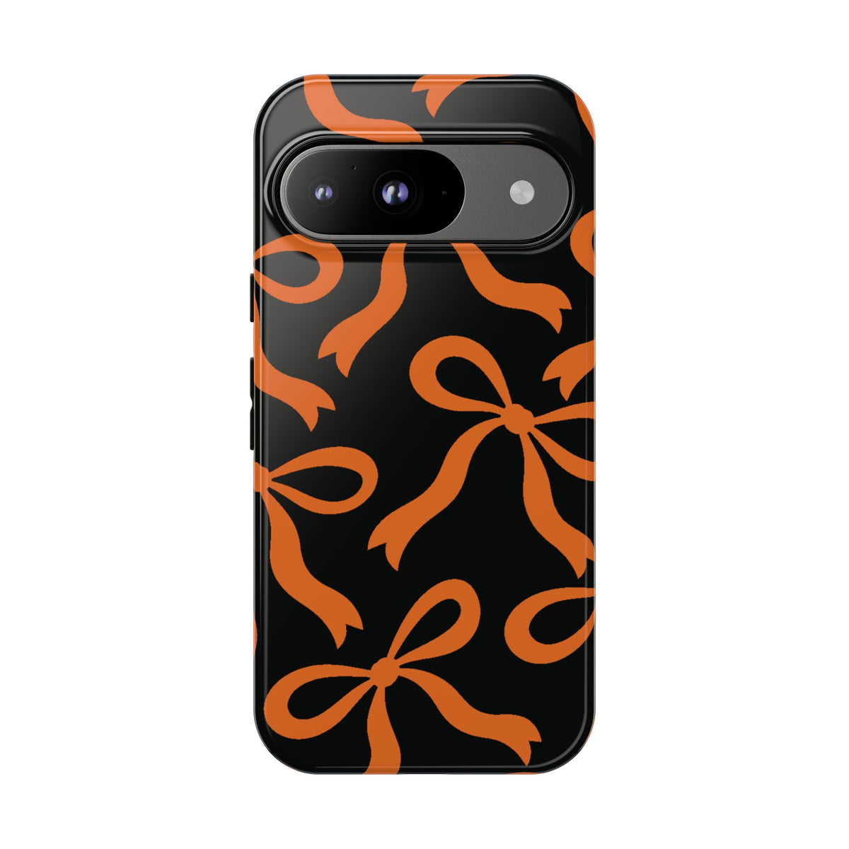 Bold Black and Burnt Orange Bow Pattern Phone Case - Black Phone Case - Google Pixel 9 / Glossy