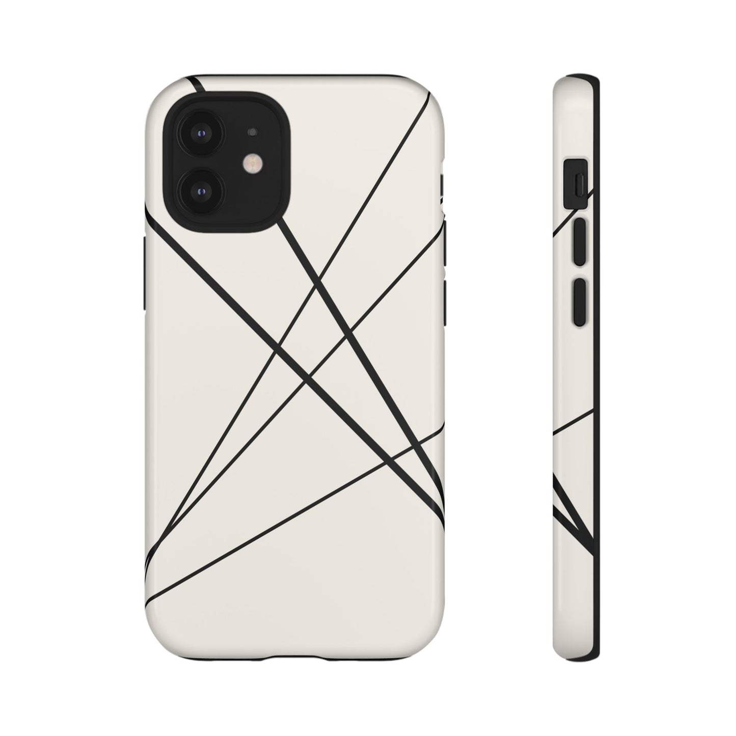 iPhone 12 Mini / Glossy Phone Case - Abstract White with Black Lines Phone Case