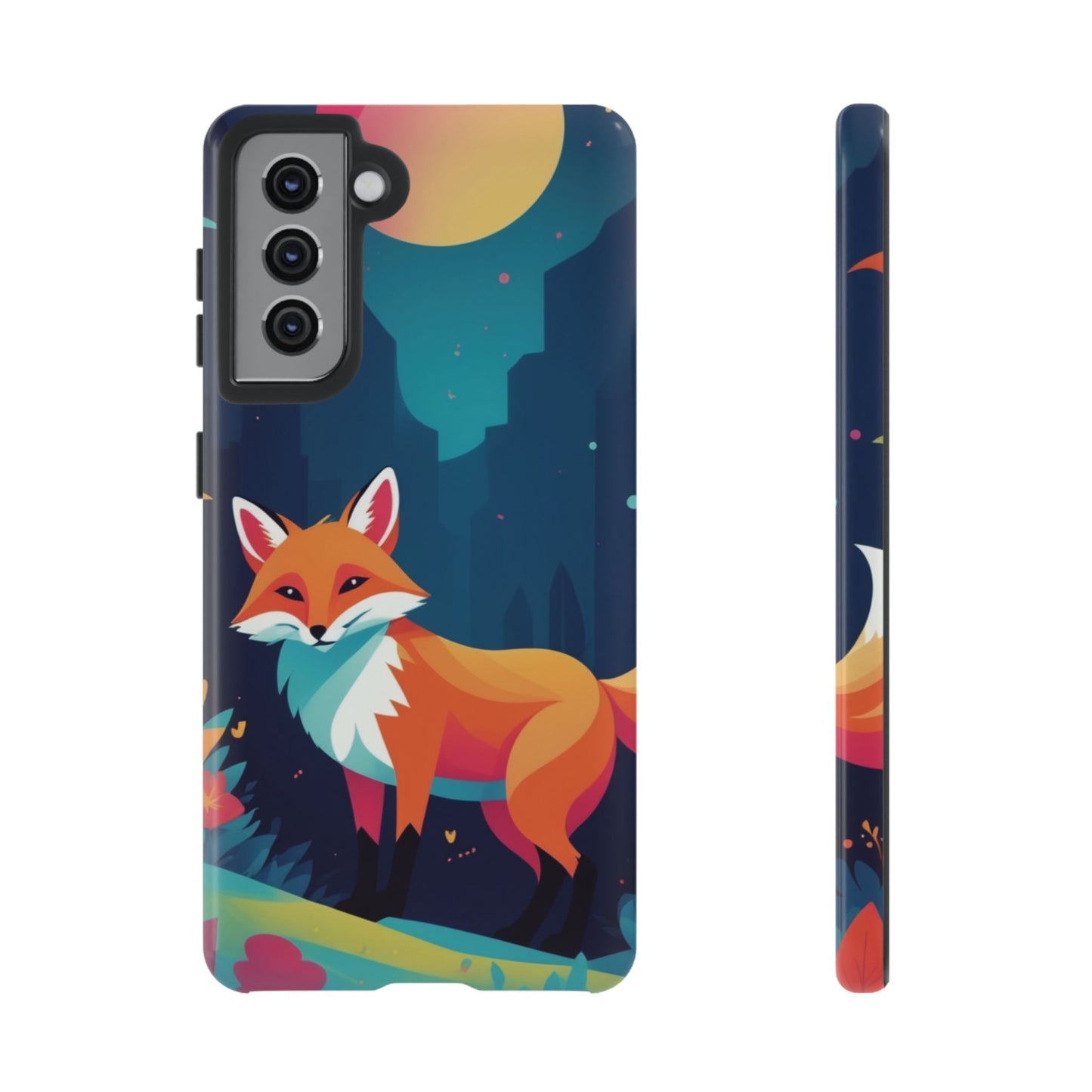 Samsung Galaxy S21 / Glossy Phone Case - Stylised Fox Design Phone Case