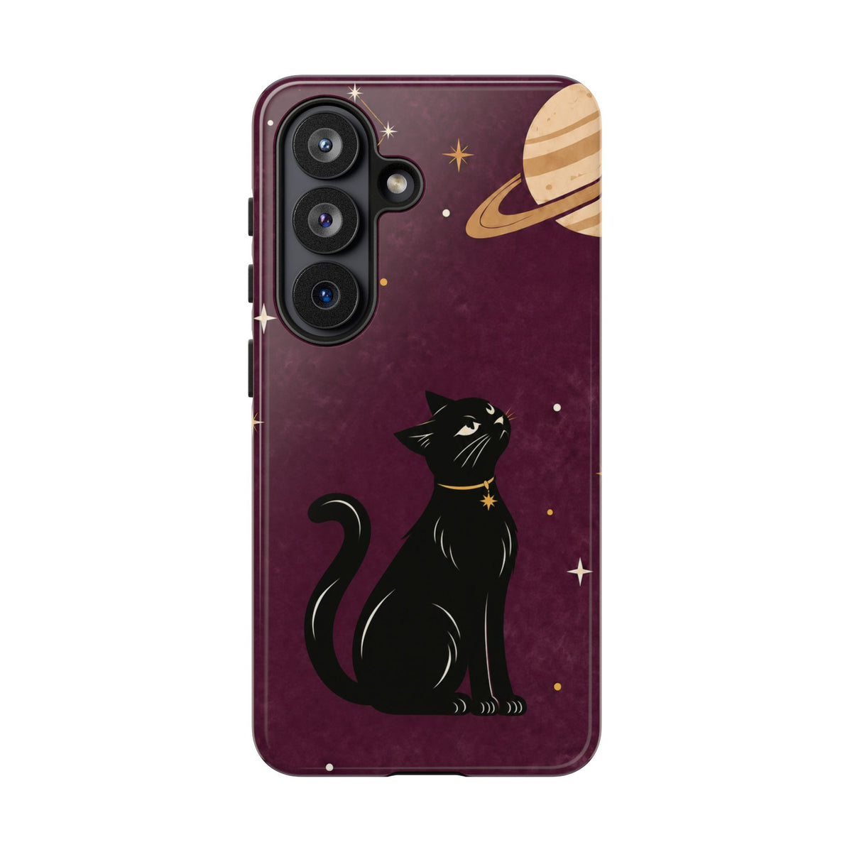 Whimsical Plum Celestial Black Cat Phone Case