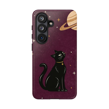 Whimsical Plum Celestial Black Cat Phone Case