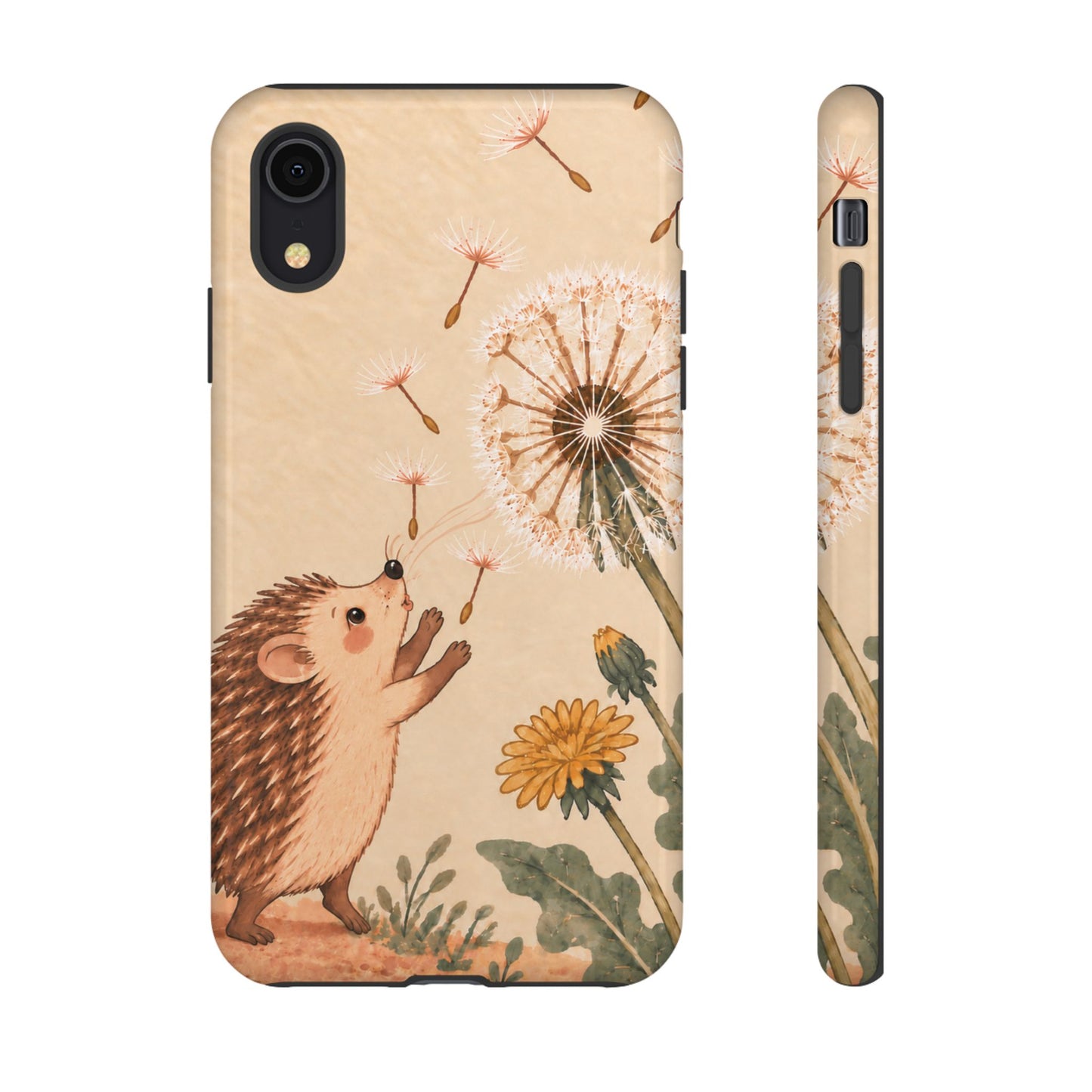 Whimsical Cream Hedgehog and Dandelion Phone Case - White Phone Case - iPhone XR / Glossy