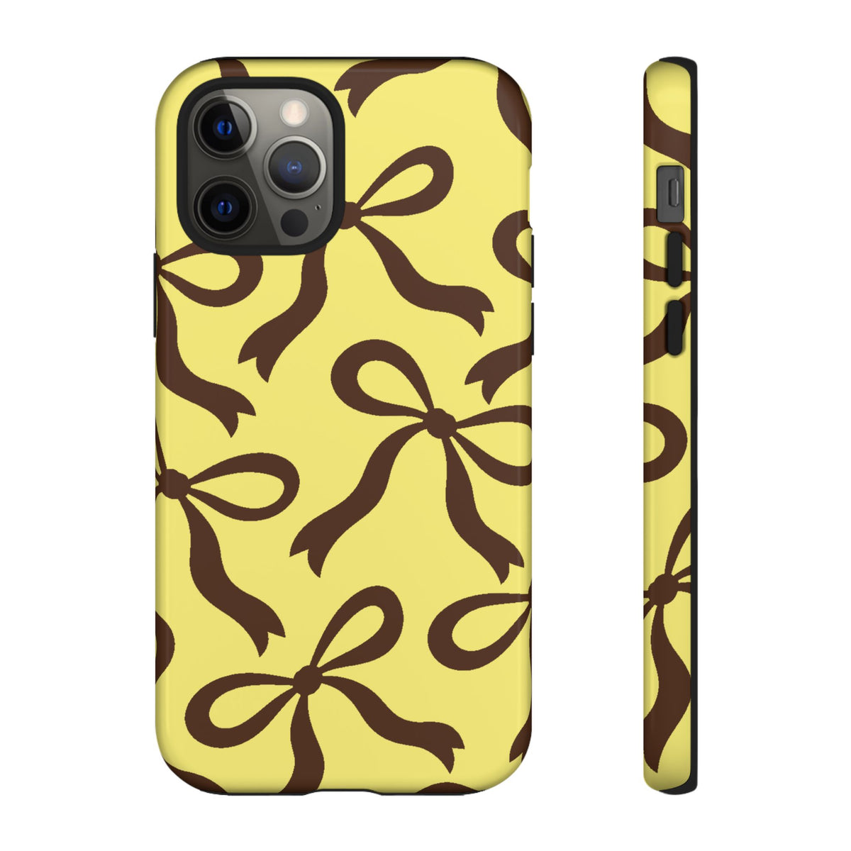 Bold Butter Yellow and Chocolate Brown Bow Pattern Phone Case - Yellow Phone Case - iPhone 12 Pro / Glossy